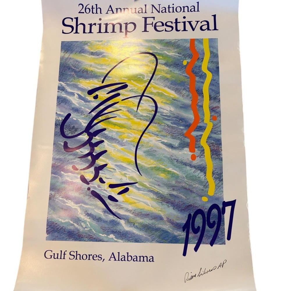 1997 National Shrimp Festival Poster Gulf Shores Alabama Signed  Silvers AP